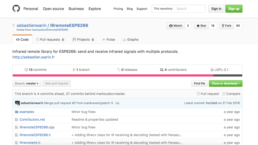 IRremoteESP8266 - La pagina di GitHub dove scaricare la libreria.