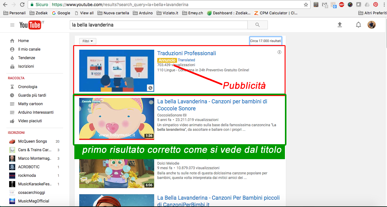 risultati delle canzoni su youtube