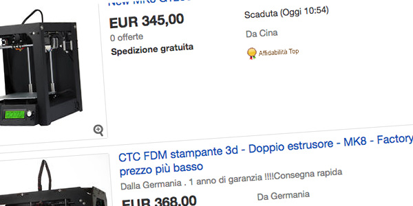 stampanti 3d tra i 300 e gli 800 euro