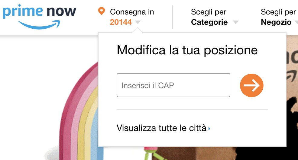 amazon prime now - inserimento cap