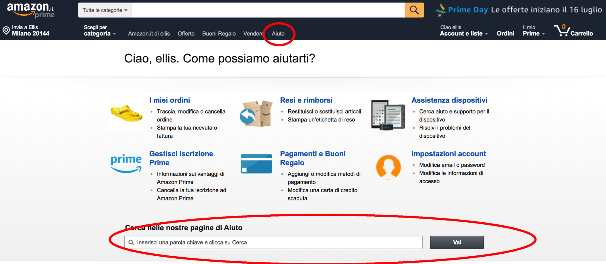 come contattare amazon - la sezione aiuto