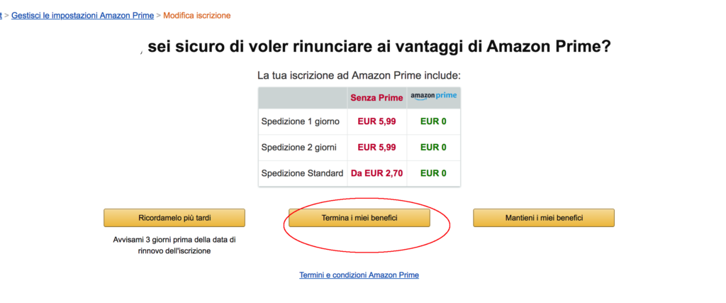 conferma disdetta amazon prime