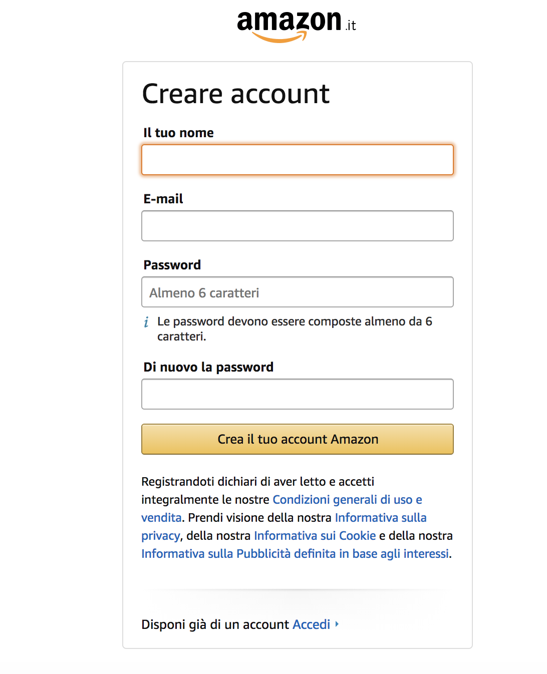 creare account su amazon - come comprare su amazon.it