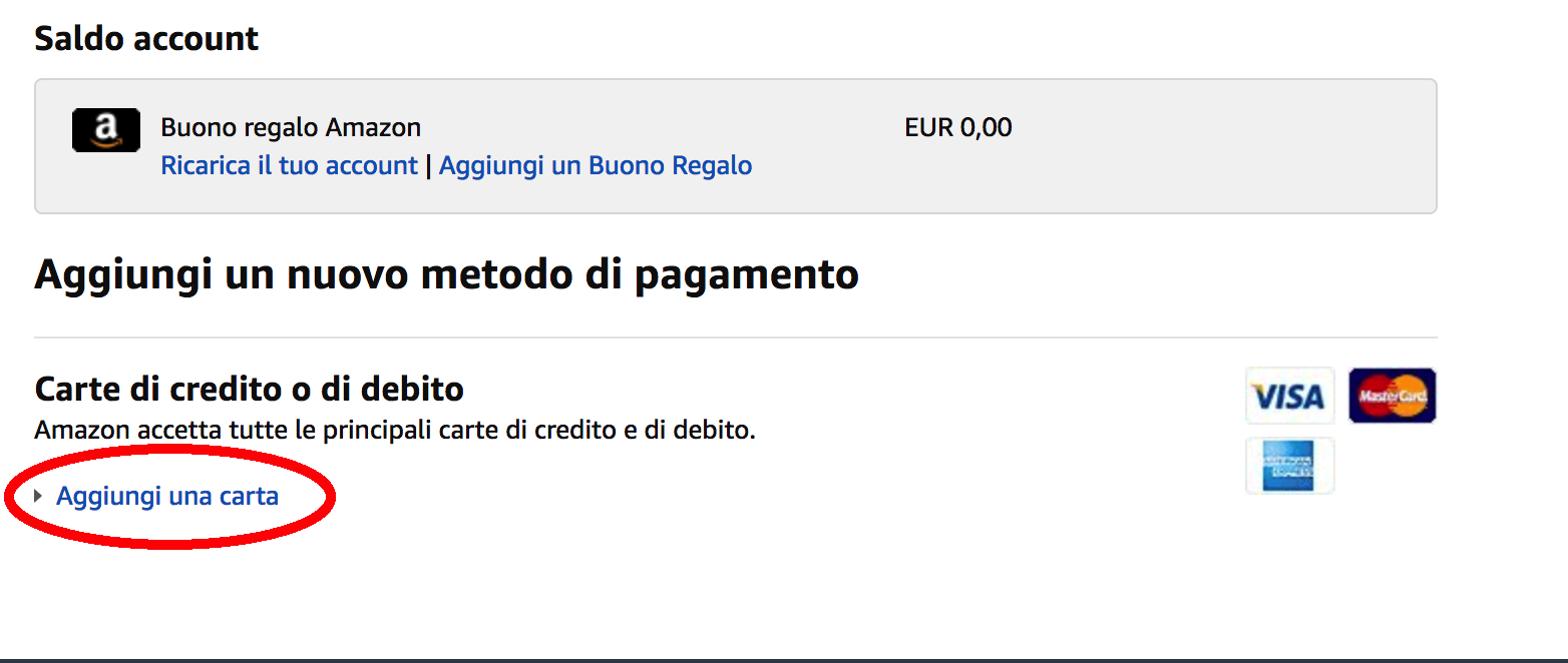 aggiungere una carta - come si paga su amazon