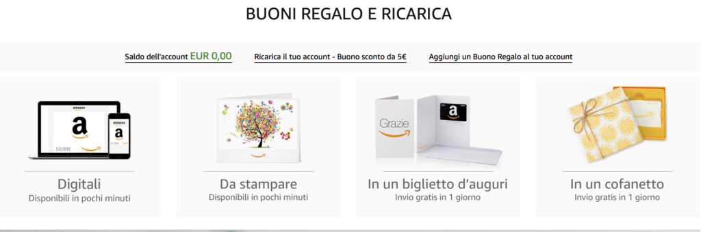 buoni regalo amazon - tipologie
